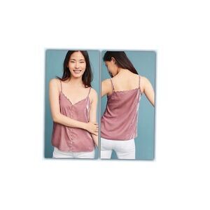 Maeve Anthropologie Pink Embroidered Velvet Cami Top Shirt Blouse XS, NWT